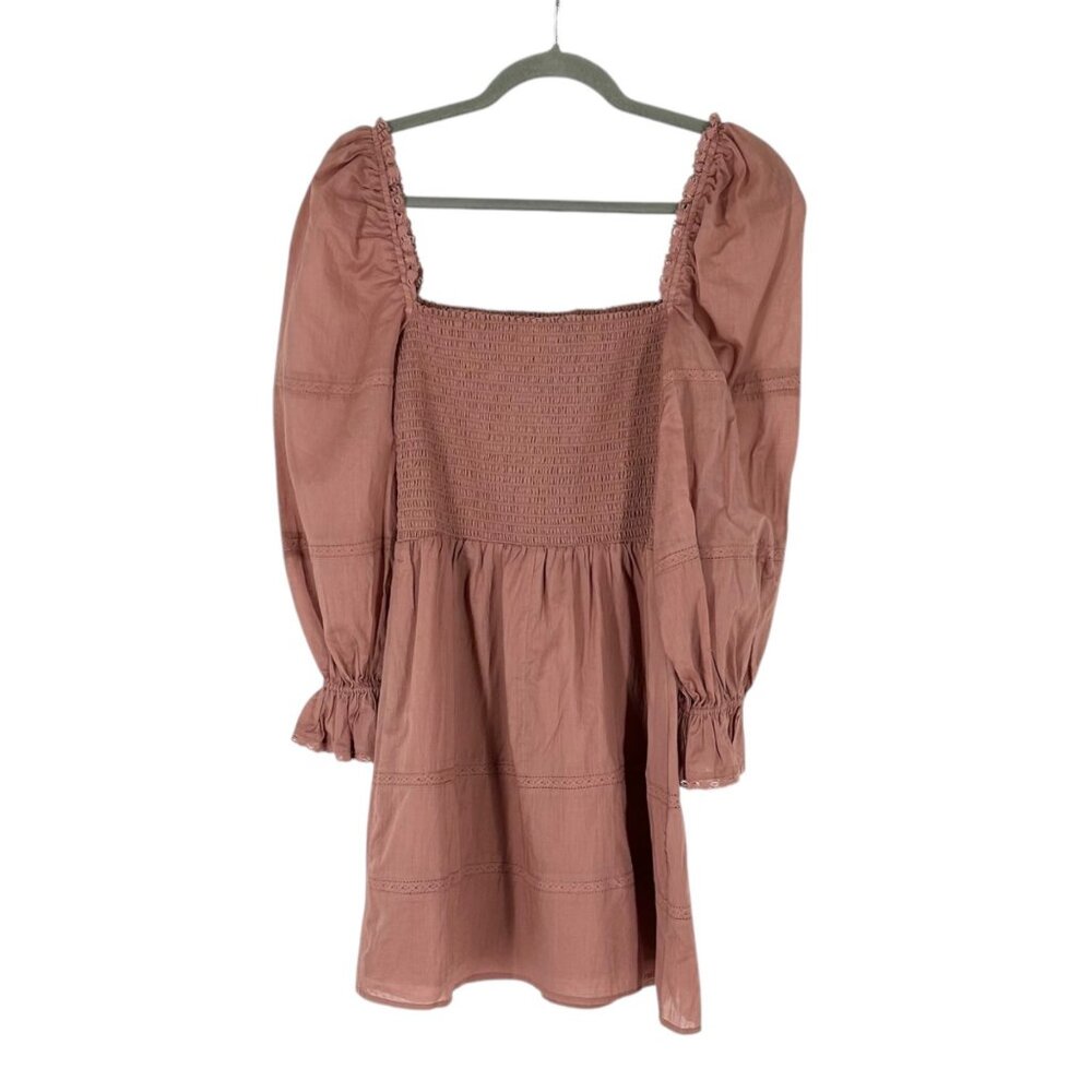 NWT Reformation Dunes Organic Cotton Smocked Mini Dress in Praline - Picture 3 of 8